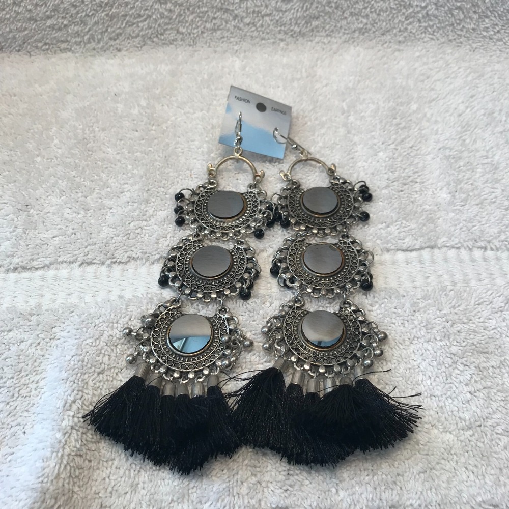 Oxidised Indian Jewelry Silver pierced Dangle Earrings